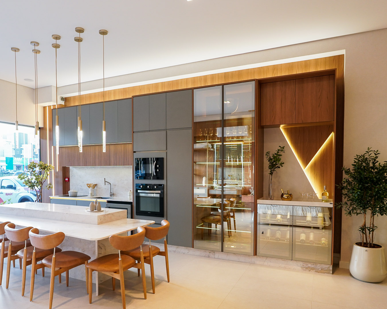 Showroom cozinha e jantar integrados